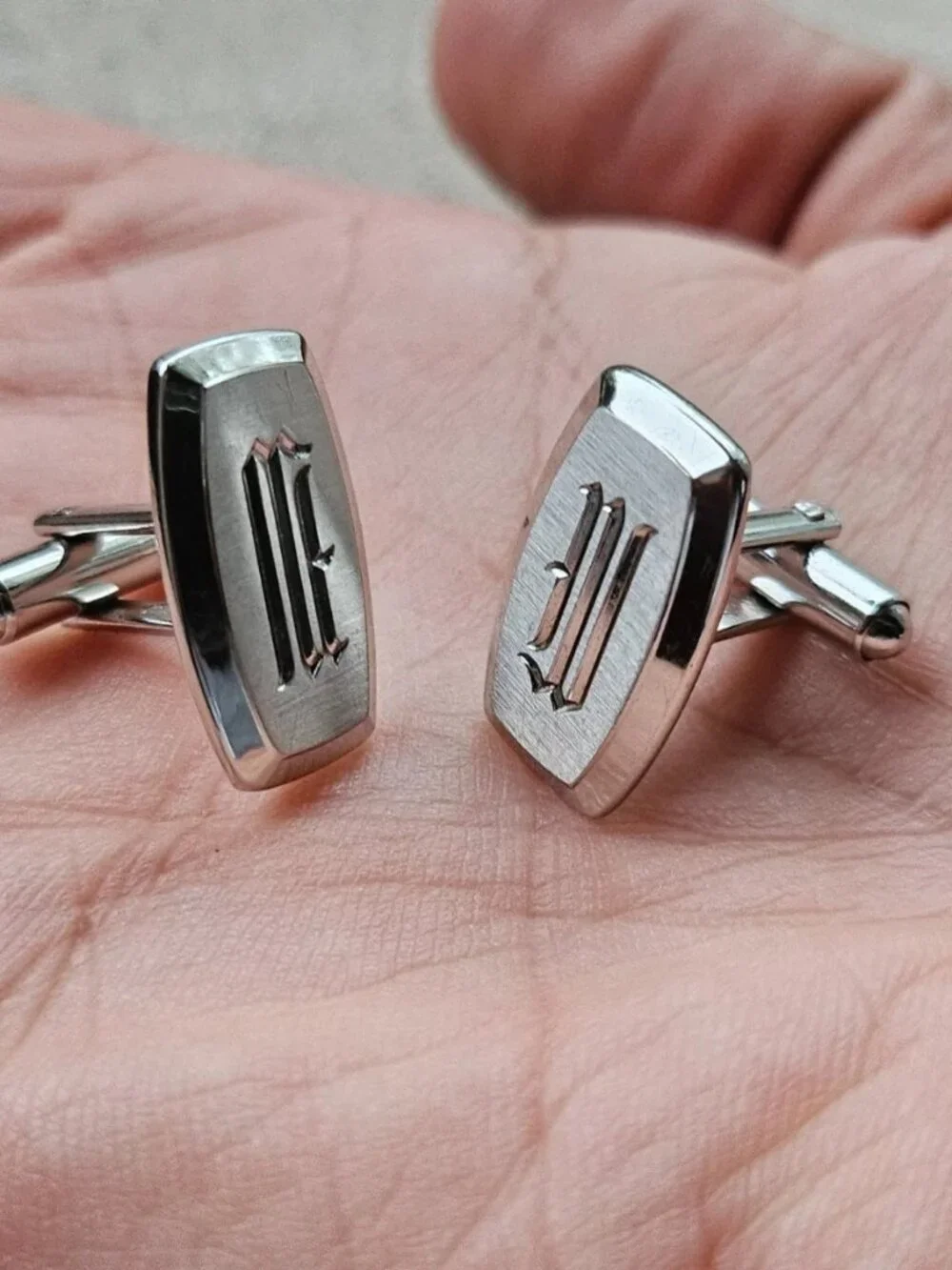 Vintage Hickok Men Cuff Links Silver Tone Shirt Cufflinks Stud Made in USA